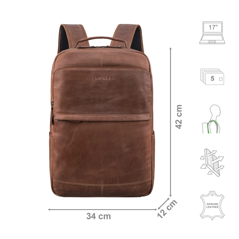 B-WARE "Sasha" Moderner Leder Arbeitsrucksack 17 Zoll Herren und Damen Groß