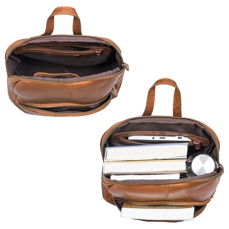 B-WARE "Josephine" Lederrucksack Damen Klein Echt-Leder mit vielen Fächern