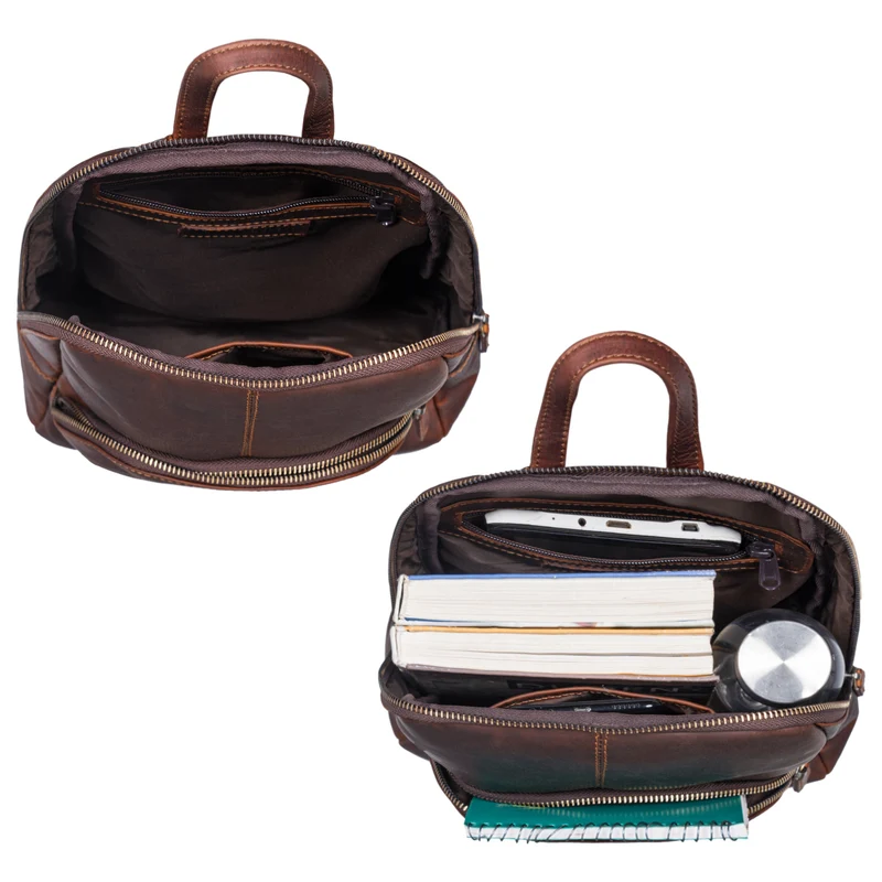B-WARE "Josephine" Lederrucksack Damen Klein Echt-Leder mit vielen Fächern