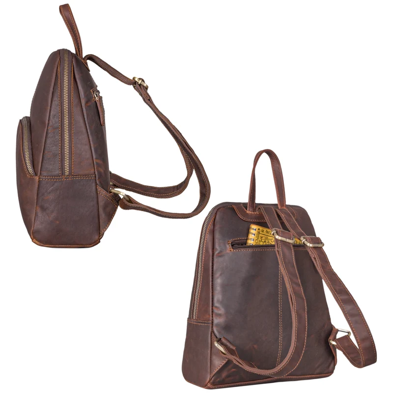B-WARE "Josephine" Lederrucksack Damen Klein Echt-Leder mit vielen Fächern