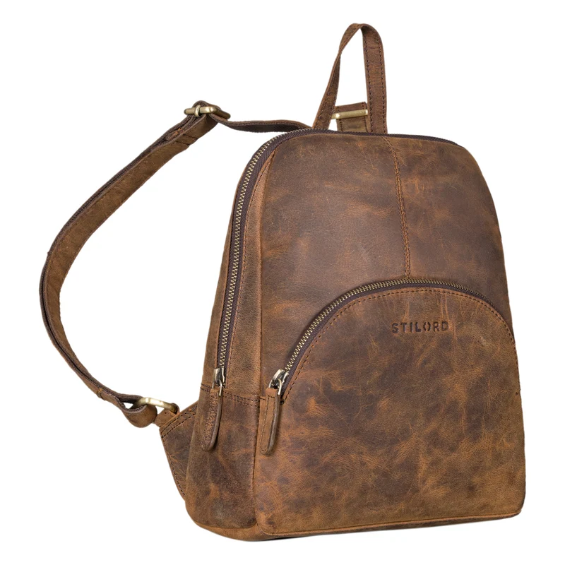 B-WARE "Josephine" Lederrucksack Damen Klein Echt-Leder mit vielen Fächern