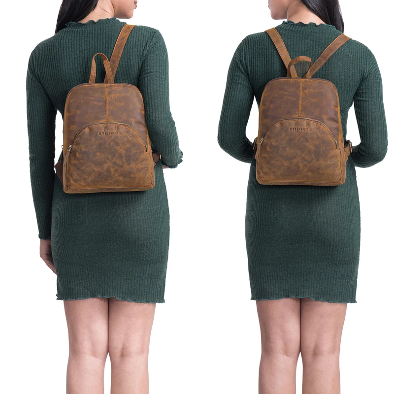 B-WARE "Josephine" Lederrucksack Damen Klein Echt-Leder mit vielen Fächern