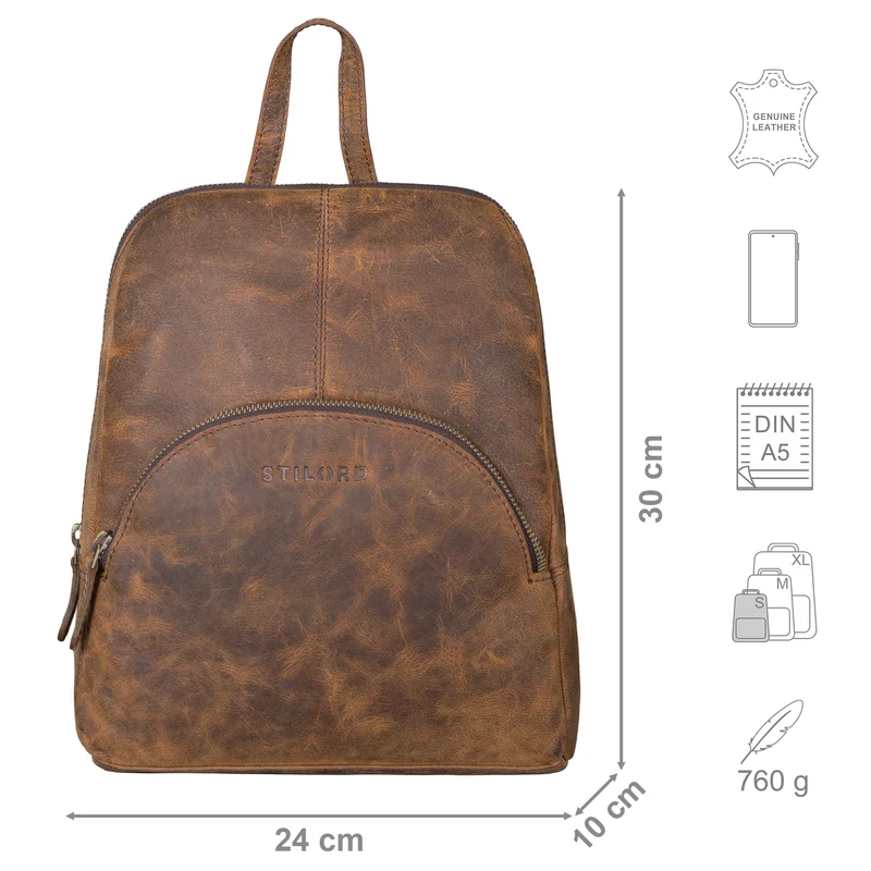B-WARE "Josephine" Lederrucksack Damen Klein Echt-Leder mit vielen Fächern