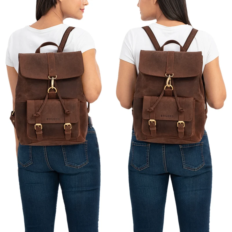 B-WARE "Kacey" Daypack Damen Leder 13.3 Zoll Lederrucksack Unirucksack