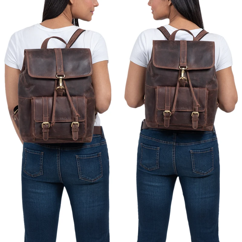 B-WARE "Kacey" Daypack Damen Leder 13.3 Zoll Lederrucksack Unirucksack
