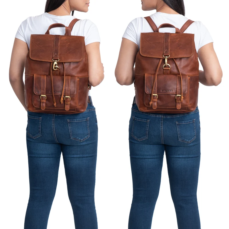 B-WARE "Kacey" Daypack Damen Leder 13.3 Zoll Lederrucksack Unirucksack