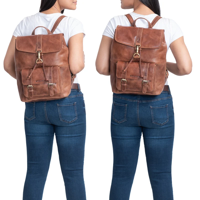 B-WARE "Kacey" Daypack Damen Leder 13.3 Zoll Lederrucksack Unirucksack