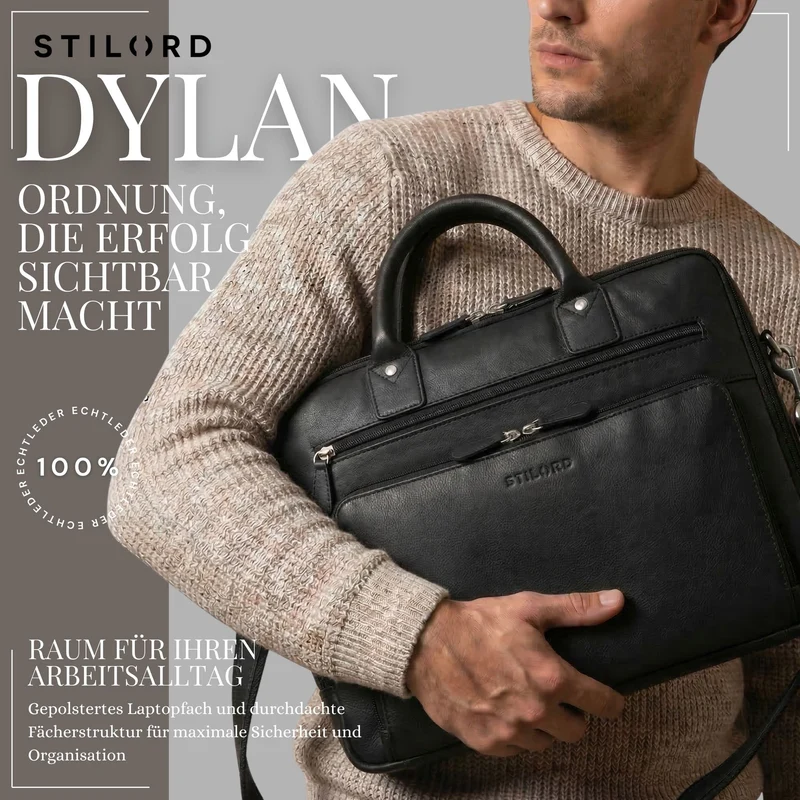 "Dylan" Große Business Aktentasche Herren Echtleder 16 Zoll & A4