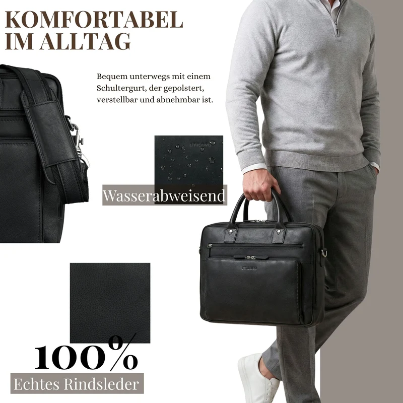"Dylan" Große Business Aktentasche Herren Echtleder 16 Zoll & A4