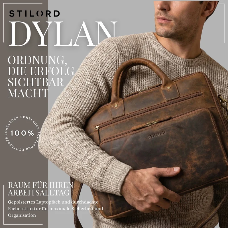 "Dylan" Große Business Aktentasche Herren Echtleder 16 Zoll & A4