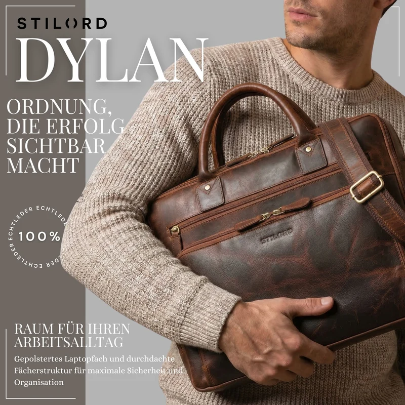 "Dylan" Große Business Aktentasche Herren Echtleder 16 Zoll & A4