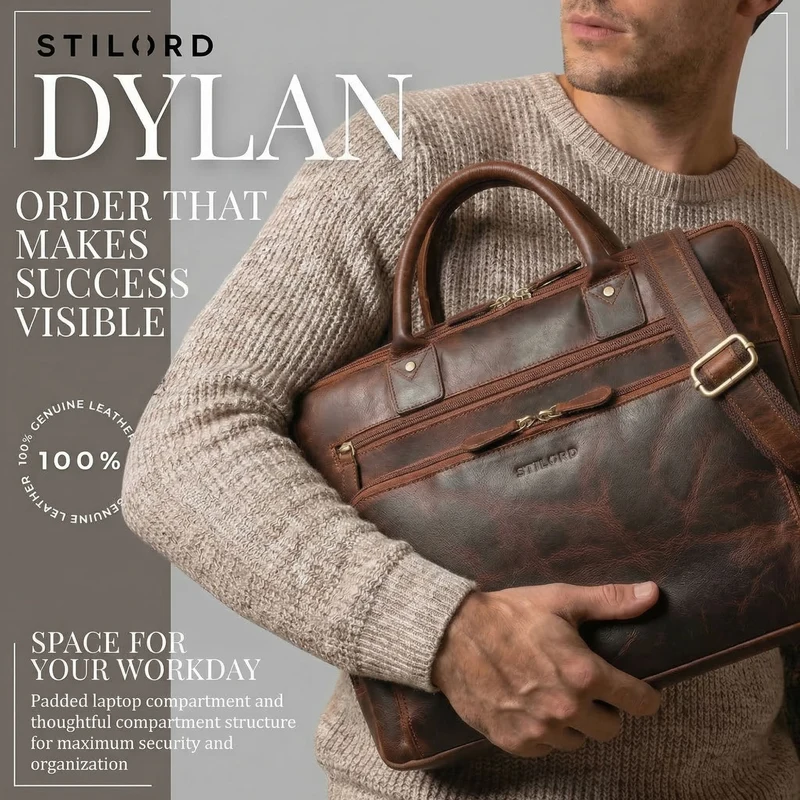 "Dylan" Große Business Aktentasche Herren Echtleder 16 Zoll & A4