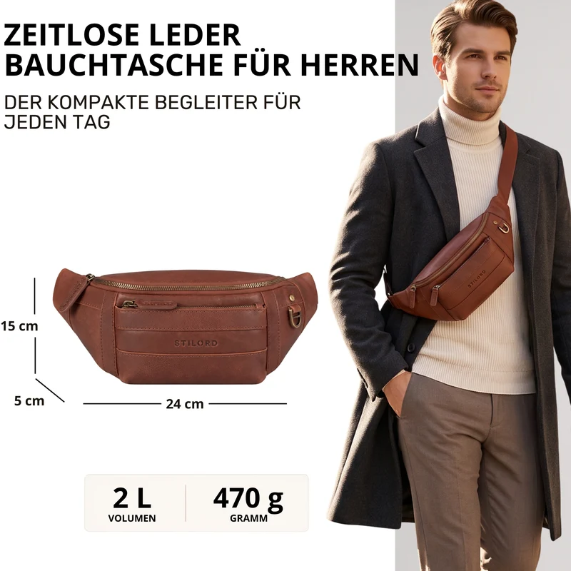 "Adelmo" Zeitlose Bauchtasche Herren Leder Vintage