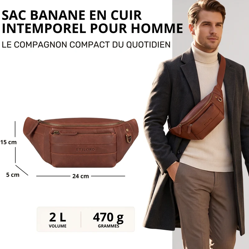 "Adelmo" Zeitlose Bauchtasche Herren Leder Vintage