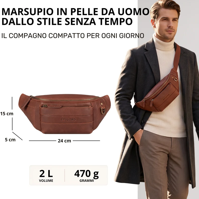 "Adelmo" Zeitlose Bauchtasche Herren Leder Vintage