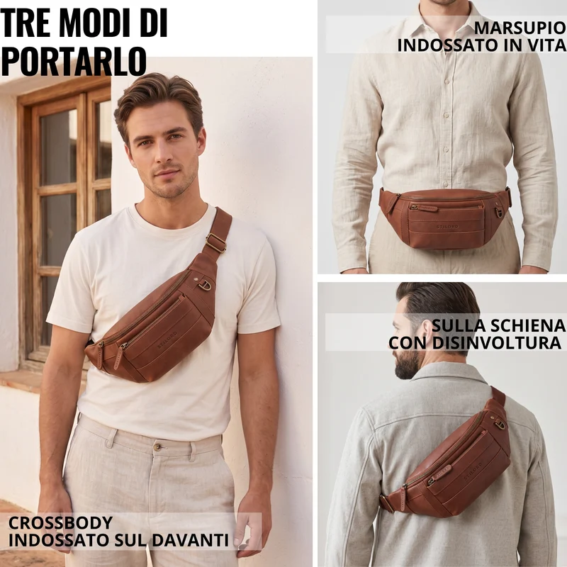 "Adelmo" Zeitlose Bauchtasche Herren Leder Vintage