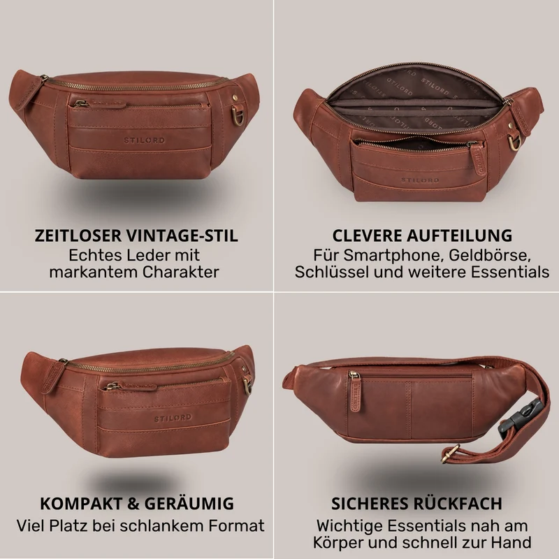 "Adelmo" Zeitlose Bauchtasche Herren Leder Vintage