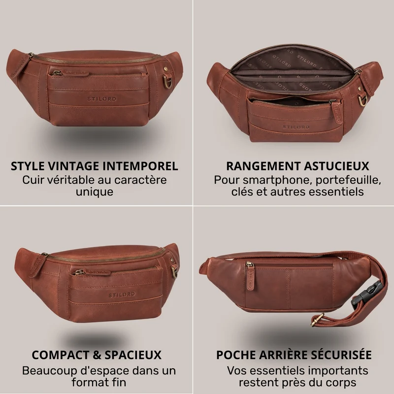 "Adelmo" Zeitlose Bauchtasche Herren Leder Vintage