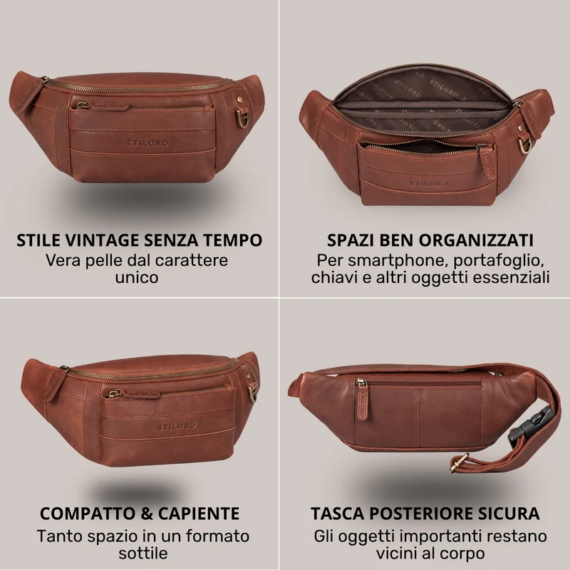 "Adelmo" Zeitlose Bauchtasche Herren Leder Vintage