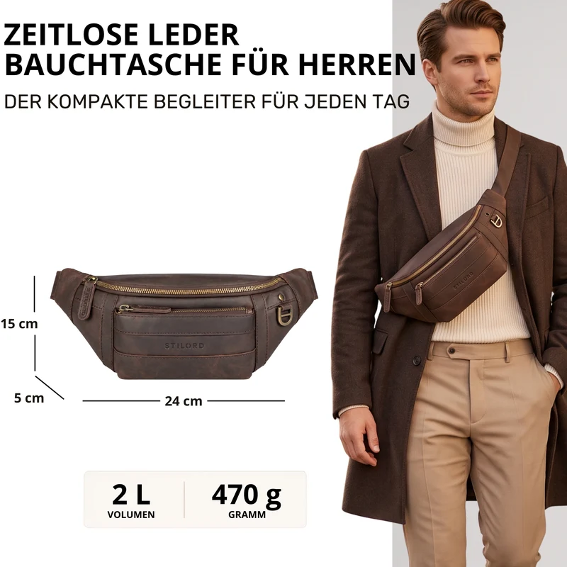 "Adelmo" Zeitlose Bauchtasche Herren Leder Vintage