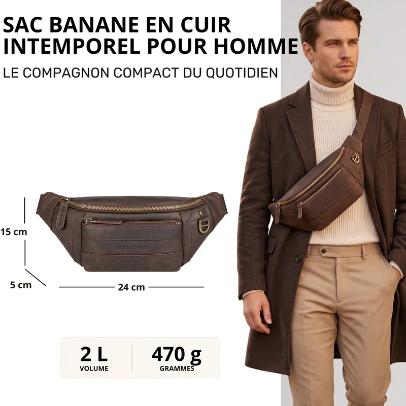 "Adelmo" Zeitlose Bauchtasche Herren Leder Vintage