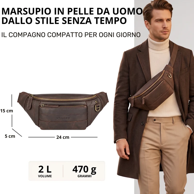 "Adelmo" Zeitlose Bauchtasche Herren Leder Vintage