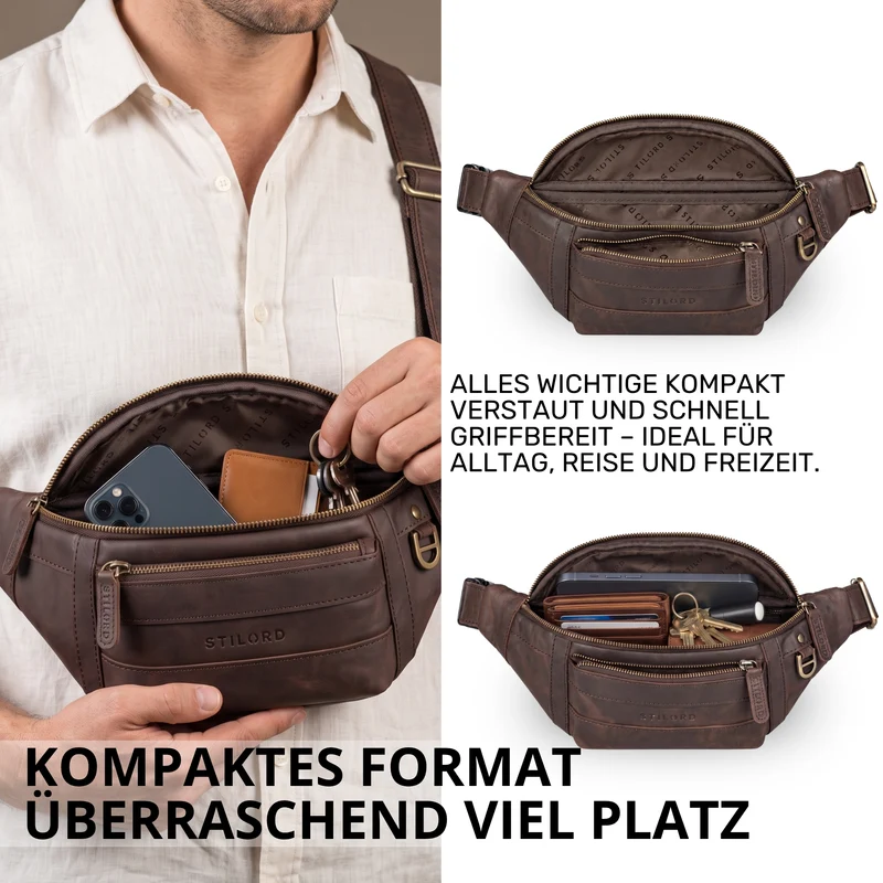 "Adelmo" Zeitlose Bauchtasche Herren Leder Vintage