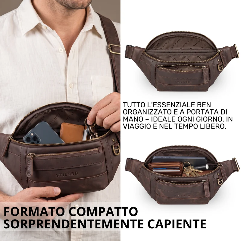 "Adelmo" Zeitlose Bauchtasche Herren Leder Vintage