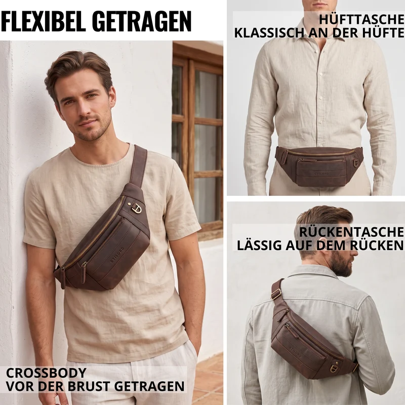"Adelmo" Zeitlose Bauchtasche Herren Leder Vintage