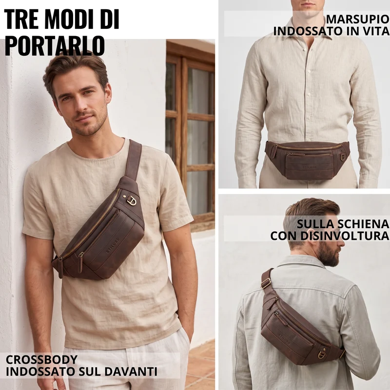 "Adelmo" Zeitlose Bauchtasche Herren Leder Vintage