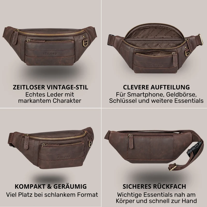 "Adelmo" Zeitlose Bauchtasche Herren Leder Vintage