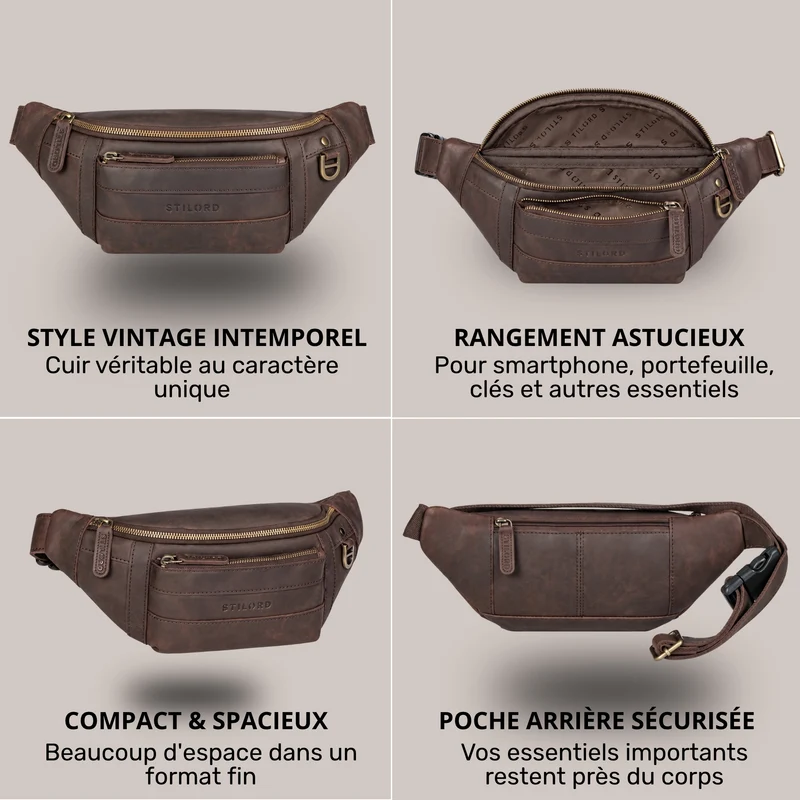 "Adelmo" Zeitlose Bauchtasche Herren Leder Vintage