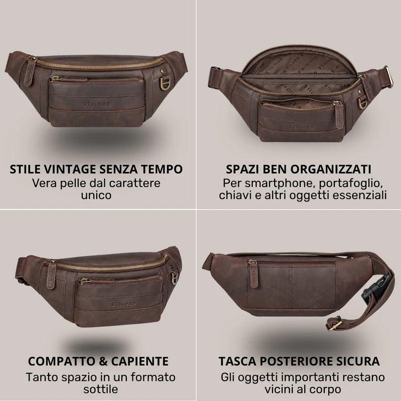 "Adelmo" Zeitlose Bauchtasche Herren Leder Vintage