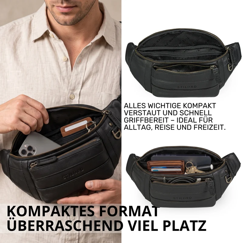 "Adelmo" Zeitlose Bauchtasche Herren Leder Vintage