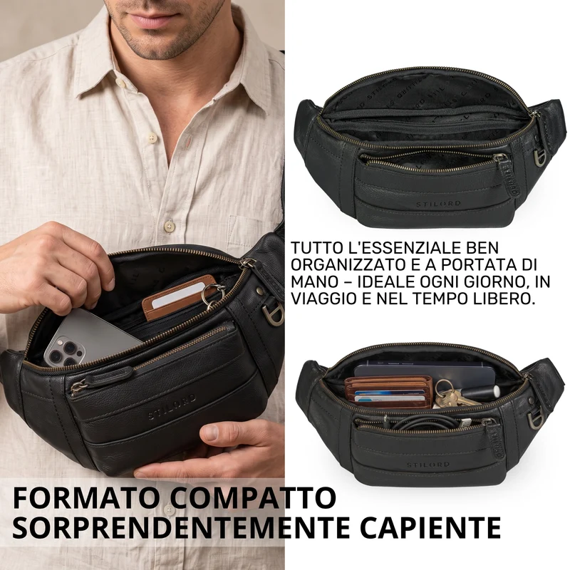 "Adelmo" Zeitlose Bauchtasche Herren Leder Vintage