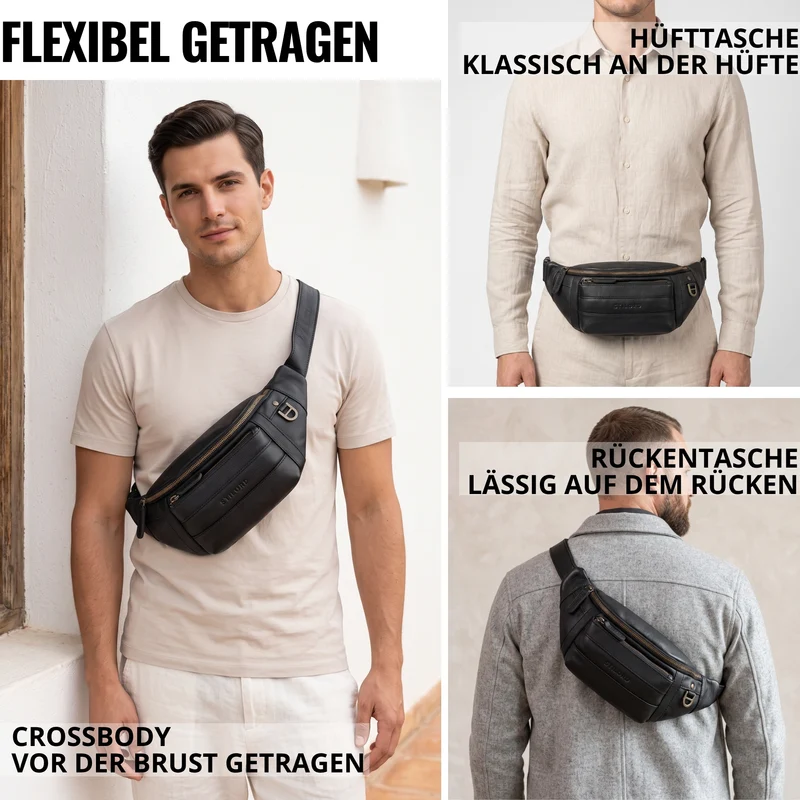 "Adelmo" Zeitlose Bauchtasche Herren Leder Vintage
