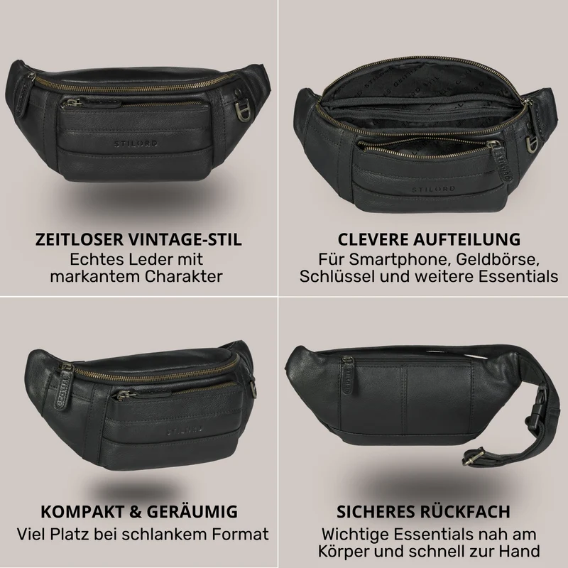 "Adelmo" Zeitlose Bauchtasche Herren Leder Vintage