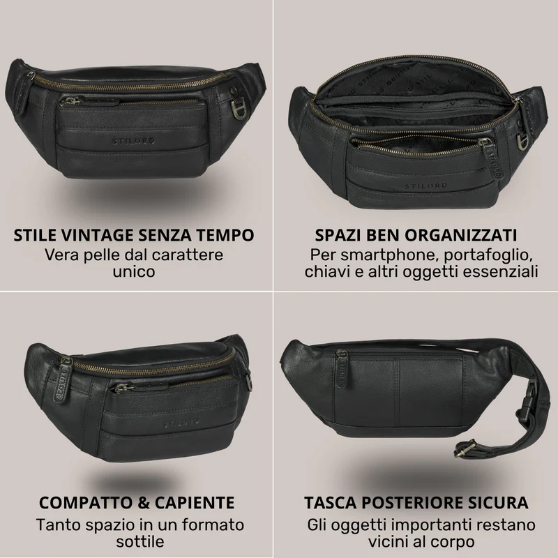 "Adelmo" Zeitlose Bauchtasche Herren Leder Vintage