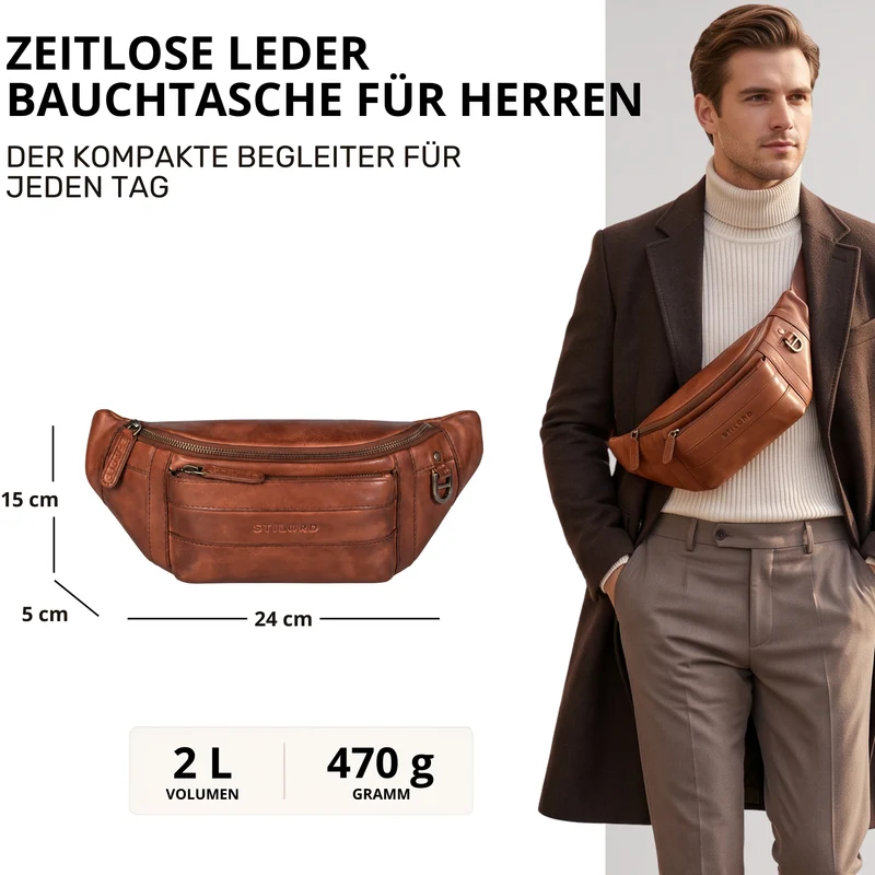 "Adelmo" Zeitlose Bauchtasche Herren Leder Vintage