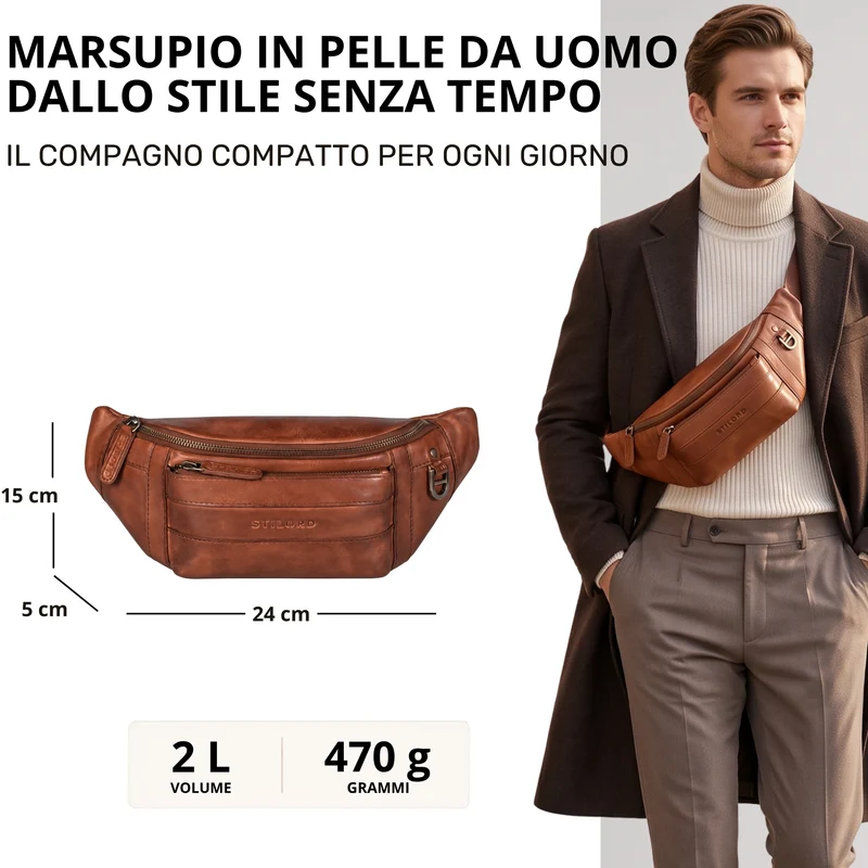 "Adelmo" Zeitlose Bauchtasche Herren Leder Vintage