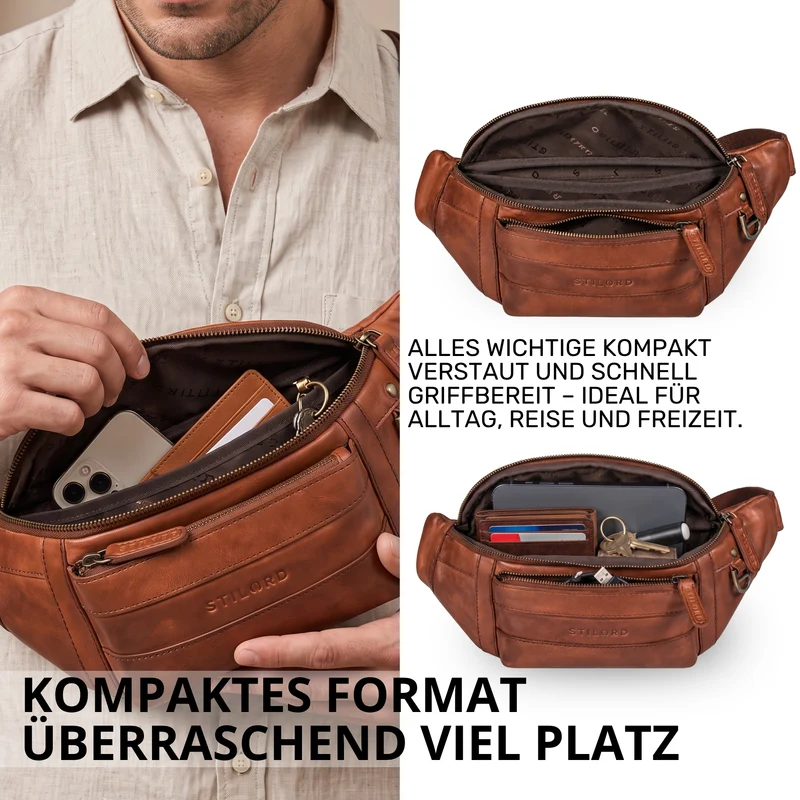 "Adelmo" Zeitlose Bauchtasche Herren Leder Vintage