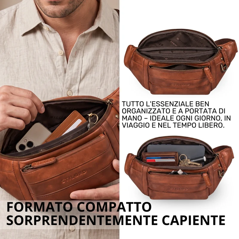 "Adelmo" Zeitlose Bauchtasche Herren Leder Vintage