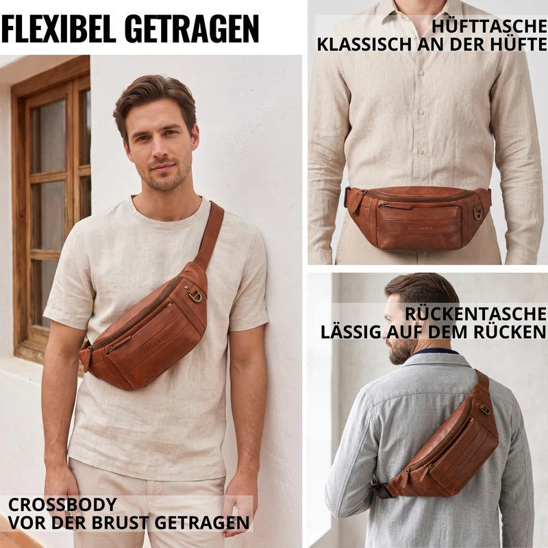 "Adelmo" Zeitlose Bauchtasche Herren Leder Vintage