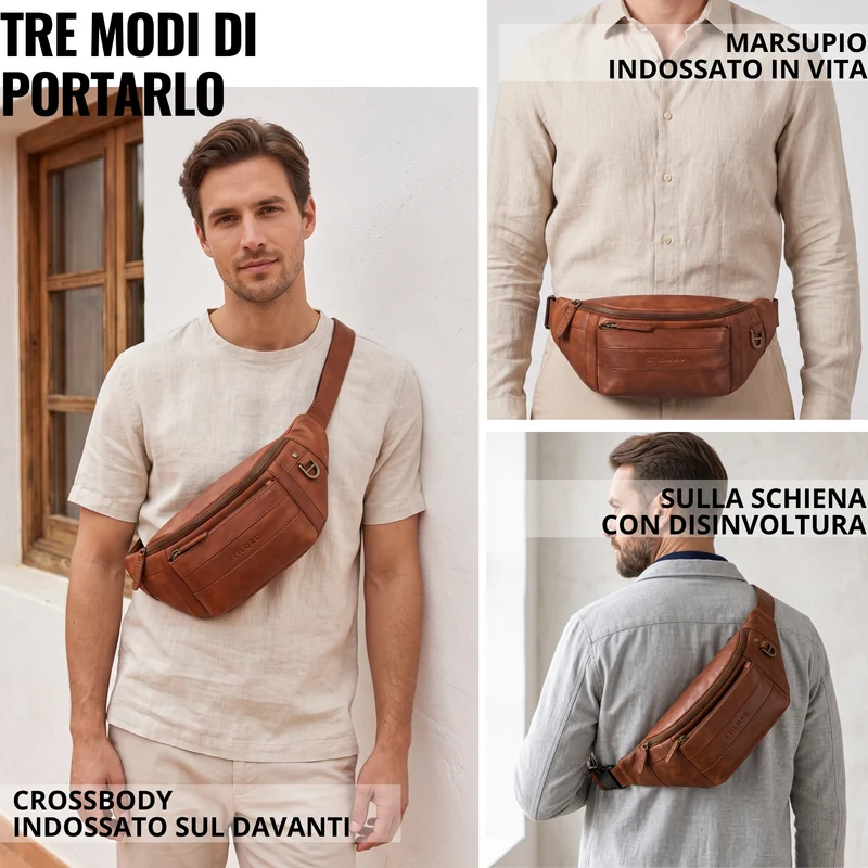 "Adelmo" Zeitlose Bauchtasche Herren Leder Vintage