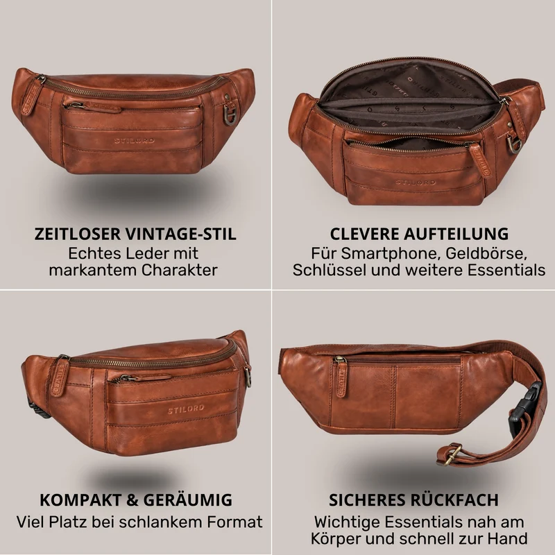 "Adelmo" Zeitlose Bauchtasche Herren Leder Vintage