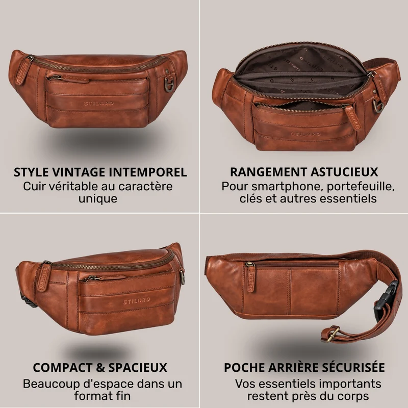 "Adelmo" Zeitlose Bauchtasche Herren Leder Vintage