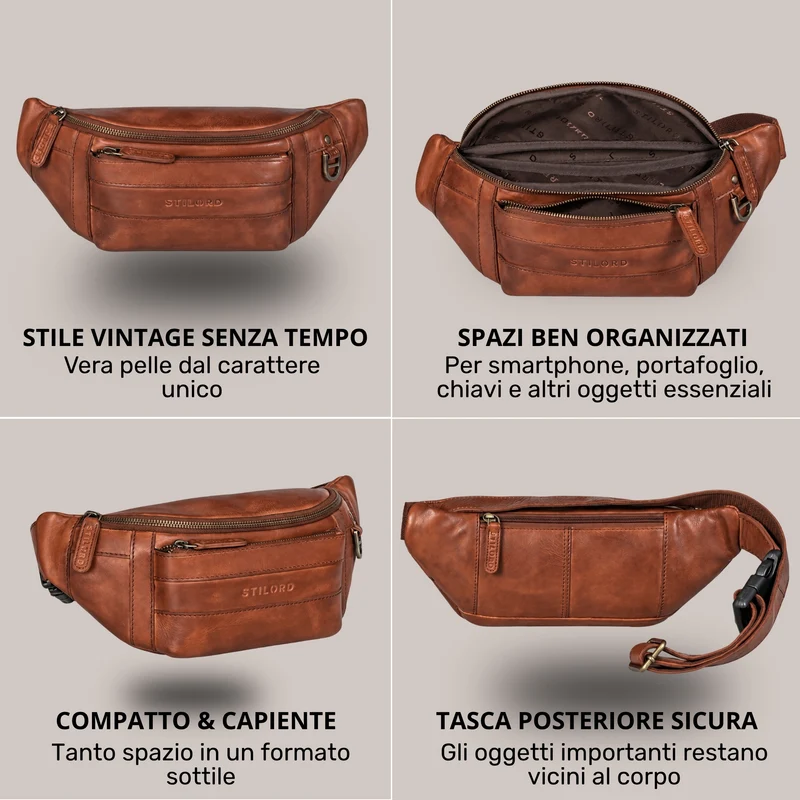 "Adelmo" Zeitlose Bauchtasche Herren Leder Vintage