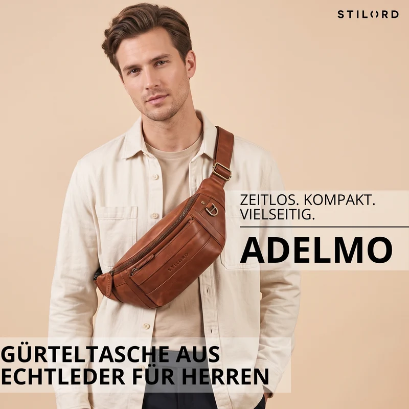 "Adelmo" Zeitlose Bauchtasche Herren Leder Vintage