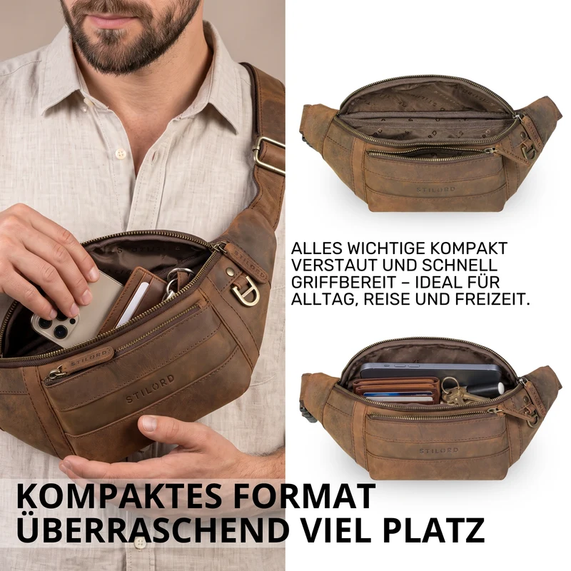 "Adelmo" Zeitlose Bauchtasche Herren Leder Vintage