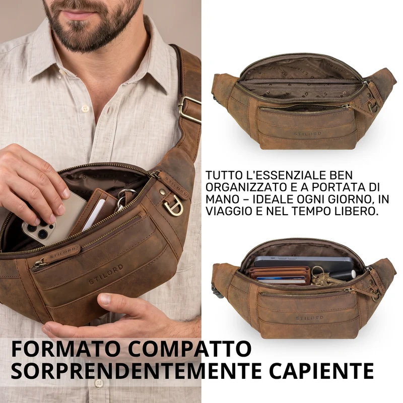 "Adelmo" Zeitlose Bauchtasche Herren Leder Vintage